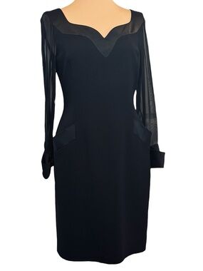 Nipon Boutique Classic Little Black Dress Sheer long sleeve sheath  midi 10
